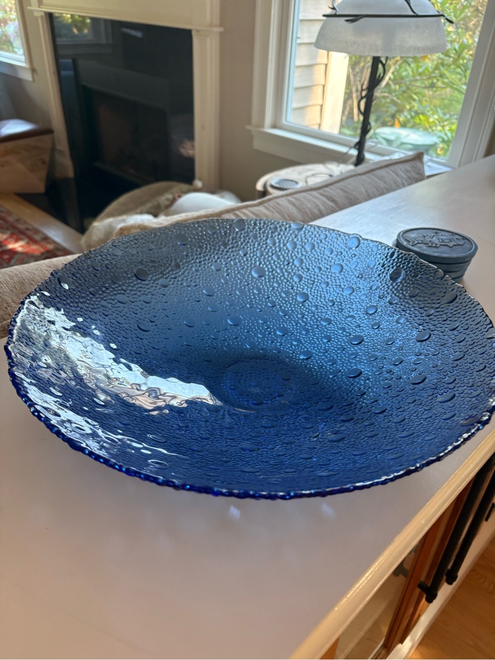 Blue Textured Glass Decorative Bowl -